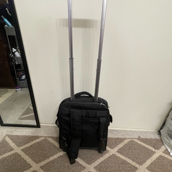 Kipling Sanaa Rolling Backpack Retractable Handle Black Monkey Keychain - Picture 3 of 12